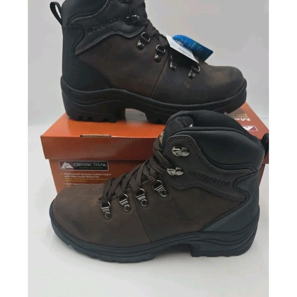 Ozark Trail Bandy Men's Hiking Boots Size 8 Dark Brown Leather Waterproof